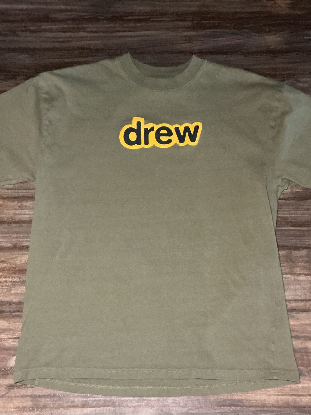 DREW Olive Green Tee with Yellow Logo Size S
